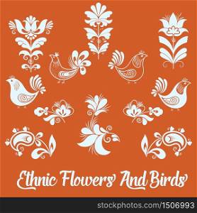Set of vector floral elements and birds. Hand drawn design elements for cards and invitations. eps10. Set of vector floral elements and birds. Hand drawn design elements for cards and invitations.