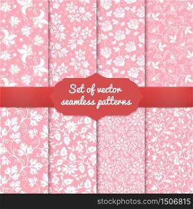 Set of vector flower seamless pattern backgrounds. Elegant textures for backgrounds, wallpapers etc.