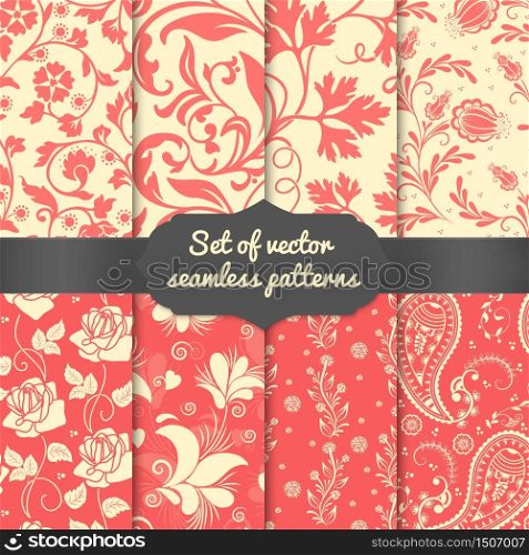 Set of vector flower seamless pattern elements. Elegant luxury texture for wallpapers, backgrounds and page fill.. Set of vector flower seamless pattern elements.