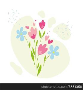 Set of vector flowers. Cute cartoon flat design of bouquet of flowers. Template for greeting card.. Set of vector flowers. Cute cartoon flat design of bouquet of flowers. Template for greeting card