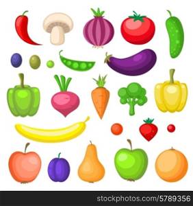 Set of vector fruits and vegetables icons