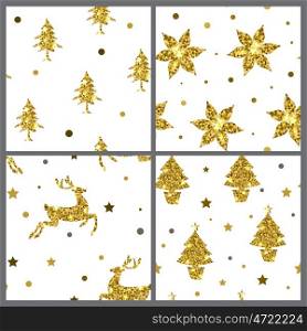Set of vector golden glitter seamless patterns for Christmas design.
