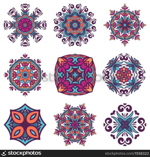 set of vector graphic abstract damask ornamental design pattern. Vintage design ethnic tribal ornamental tiles. Damask Vector abstract elements. set of vector graphic abstract damask ornamental designs