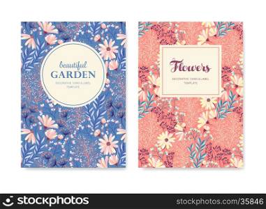 Set of vector greeting card, posters, flyers, brochures, invitation, wedding and save the date template design cards. Vintage floral background pattern.