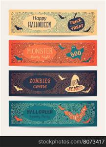 Set of vector Halloween party night greeting card, invitation, banner, flyer, brochure template.