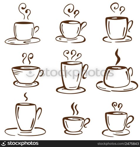 Set of vector hand drawn Coffee Cup Doodles.. Set of vector hand drawn Coffee Cup Doodles