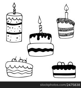 Set of vector hand drawn doodle cakes.. Set of vector hand drawn doodle cakes