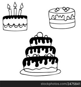 Set of vector hand drawn doodle cakes.. Set of vector hand drawn doodle cakes