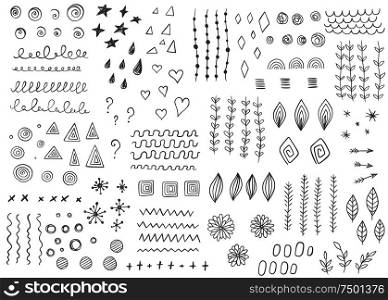 Set of vector hand drawn doodle design elements
