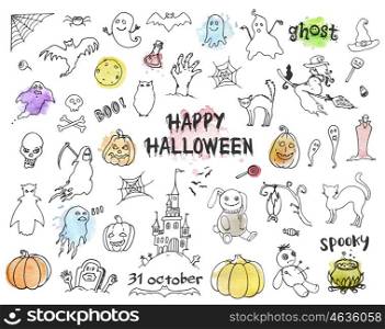 Set of vector hand drawn Halloween doodles
