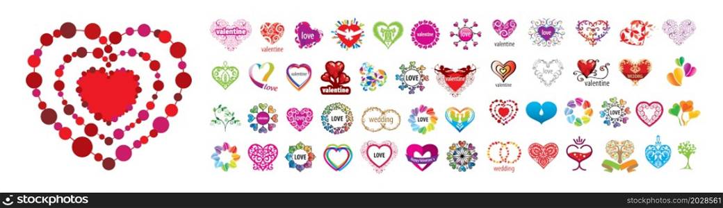 Set of vector heart and valentine logos on a white background.. Set of vector heart and valentine logos on a white background