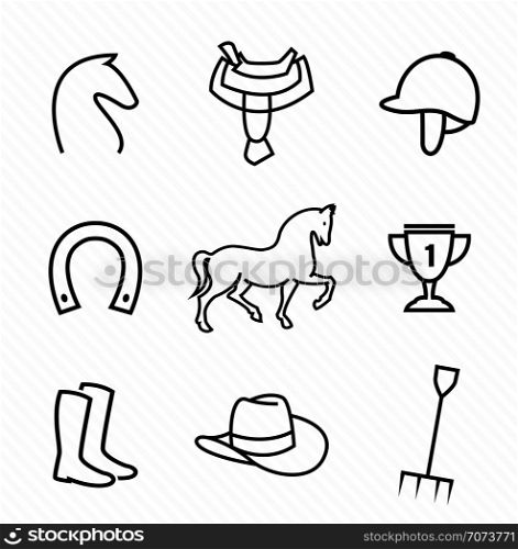 Set of vector horse equipment icons on white background
