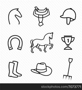Set of vector horse equipment icons on white background