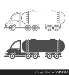 Set of vector icon tractor with tank. Simple design, filled and empty isolated on white background. Design for coloring books, websites, and apps