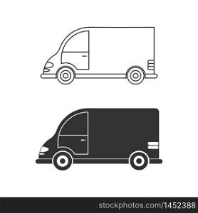 Set of vector icons for a car or commercial van. Simple design, empty and filled contour isolated on a white background. Design for coloring books, websites, and apps