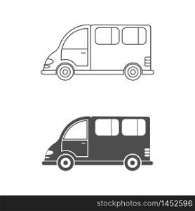 Set of vector icons for a car or commercial van. Simple design, empty and filled contour isolated on a white background. Design for coloring books, websites, and apps
