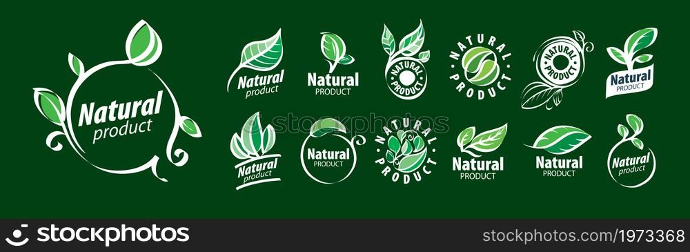 Set of vector icons Natural product on a green background.. Set of vector icons Natural product on a green background
