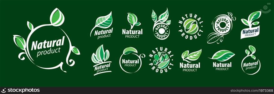 Set of vector icons Natural product on a green background.. Set of vector icons Natural product on a green background