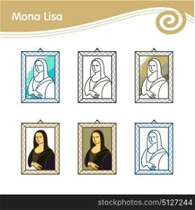 Set of vector icons. The picture of Leonardo da Vinci&rsquo;s Mona Lisa.