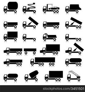 Set of vector icons - transportation symbols. Black on white. Cars, vehicles. Car body.