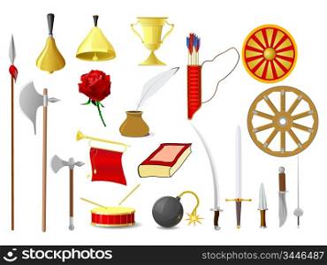 Set of vector images of old objects