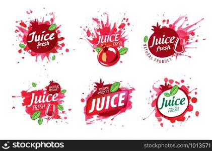 Set of vector logos splashing pomegranate juice on white background.. Set of vector logos splashing pomegranate juice on white background