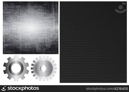 Set of vector metal elements. Two gears and two different backgrounds. Eps10