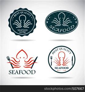 Set of vector octopus seafood labels on white background
