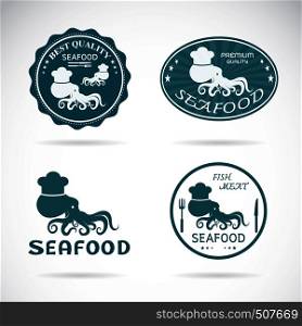 Set of vector octopus seafood labels on white background