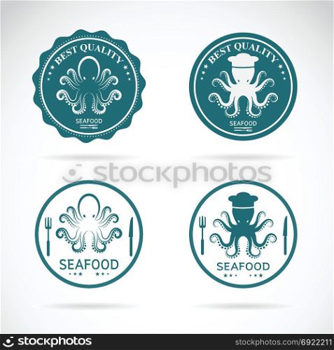 Set of vector octopus seafood labels on white background. Animal Logo.