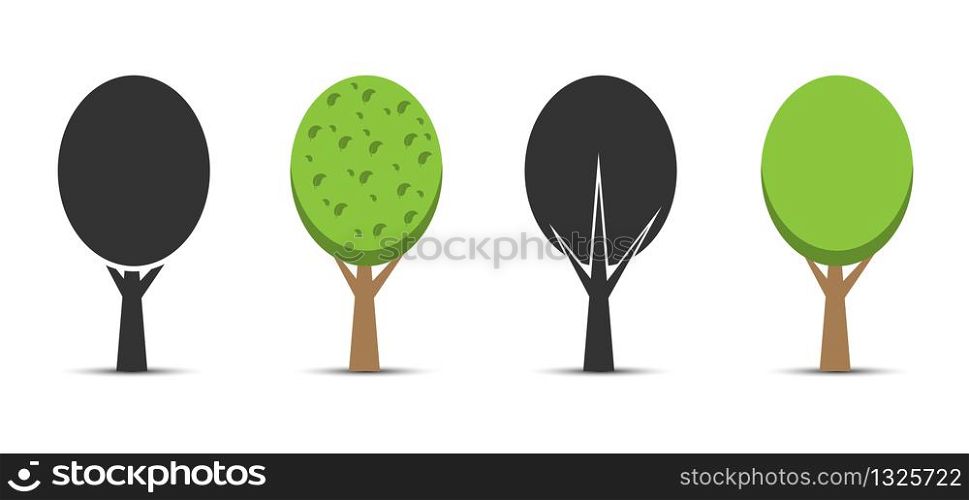 Set of vector options tree icons. Flat simple design for decoration of the theme of nature and a healthy lifestyle.