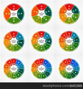 Set of vector pie chart circle infographic templates with 4-12 options. Set of vector pie chart circle infographic templates with 4-12 o