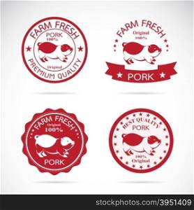 Set of vector pig label on white background. Pork