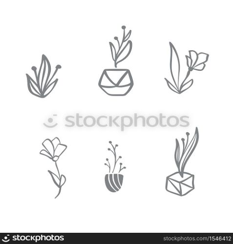 Set of vector scandinavian floral Logo. Hand drawn icon flower organic cosmetic, florist wedding, home decor.. Set of vector scandinavian floral Logo. Hand drawn icon flower organic cosmetic, florist wedding, home decor