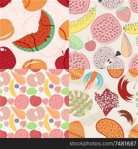 Set of vector seamless pattern with fruits and berries. Design element for websites, wallpaper, paper. Vegetarianism. Stock vector illustration