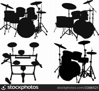 Set of vector silhouettes different drums kits
