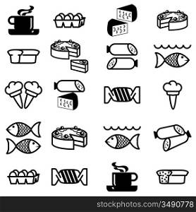 set of vector silhouettes of icons on the food theme