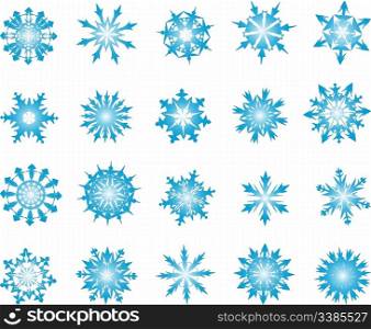 Set of vector snowflakes in different shape
