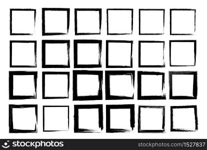 Set of vector squares with irregular stroke. Rough brush strokes. Different thickness of drawn lines. Isolated figure. Grunge style.