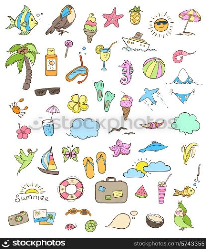Set of vector summer doodle elements for design