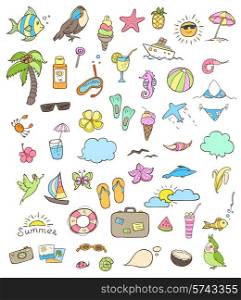 Set of vector summer doodle elements for design
