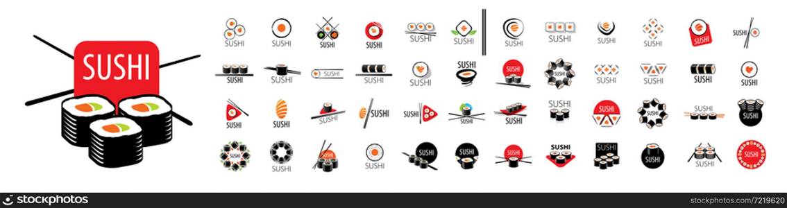Set of vector Sushi logos on a white background.. Set of vector Sushi logos on a white background