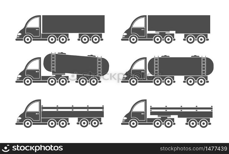 Set of vector truck icon. Simple design, filled silhouette isolated on white background. Design for coloring books, websites, and apps