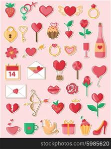 Set of vector Valentine icons in a flat style