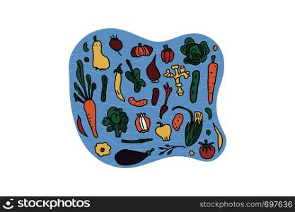 Set of vector vegetables. Collection of veg in doodle style isolated on white background.