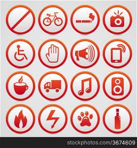 Set of vector warning signs with red icons