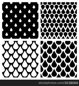 Set of vector water drops seamless patterns in black and white. Set of vector water drops seamless patterns in black and white. Background rain water illustration