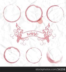 Set of vector wine stains on paper background. Design element in vector.