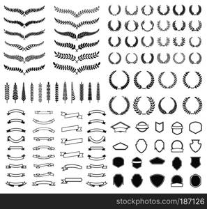 Set of vector wreaths and branches. Design elements for logo, label, emblem, badge, sign. Vector illustration.