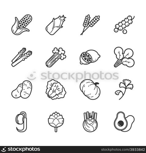 Set of vegetables and fruits icons , eps10 vector format